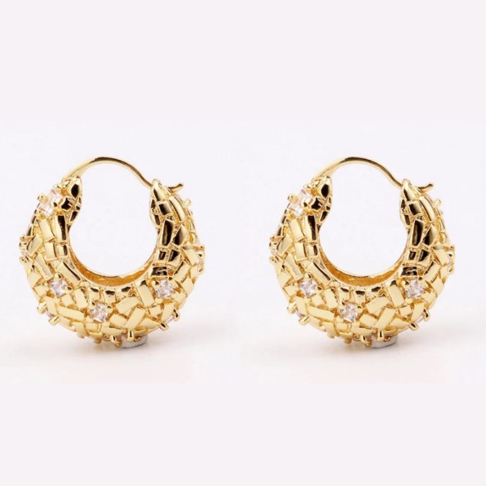 18kt Gold Filled Oval Chunky Zircon Hoop Earrings